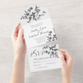 エレガントなミニマリスト モダン ブラック ホワイト ワイルドフラワーズ オールインワン招待状 (貼ってはがせる)