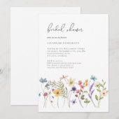 エレガントなミニマリスト ワイルドフラワー フラワーブライダルシャワー 招待状 (正面/裏面)