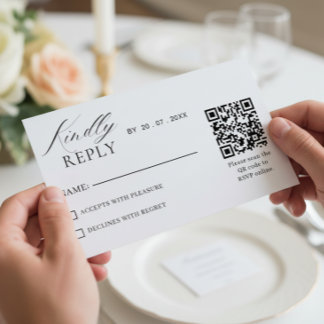 エレガントなミニマリストQRコードRSVPウェディングカード 出欠カード