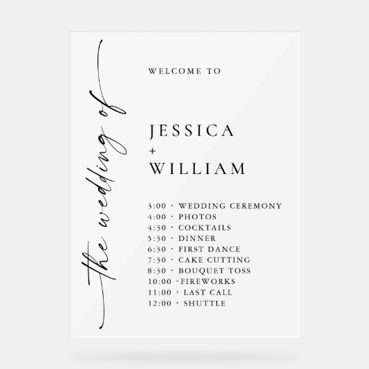 エレガントなミニマルなウェルカムウェディングデイタイムライン アクリルサイン