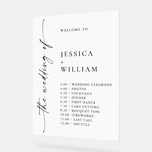 エレガントなミニマルなウェルカムウェディングデイタイムライン アクリルサイン (傾斜)