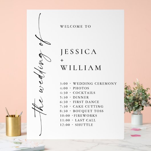 エレガントなミニマルなウェルカムウェディングデイタイムライン アクリルサイン (ウェディング)