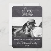 エレガントなミニマルなブラックボードのクリスマススクリプト写真 シーズンカード (正面)