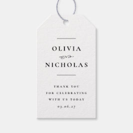エレガントなミニマルなブラック＆ホワイトのウェディング ギフトタグ