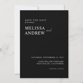エレガントなミニマルなブラック＆ホワイトのウェディング セーブザデート