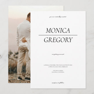 エレガントなミニマルなブラック＆ホワイトの写真ウェディング 招待状