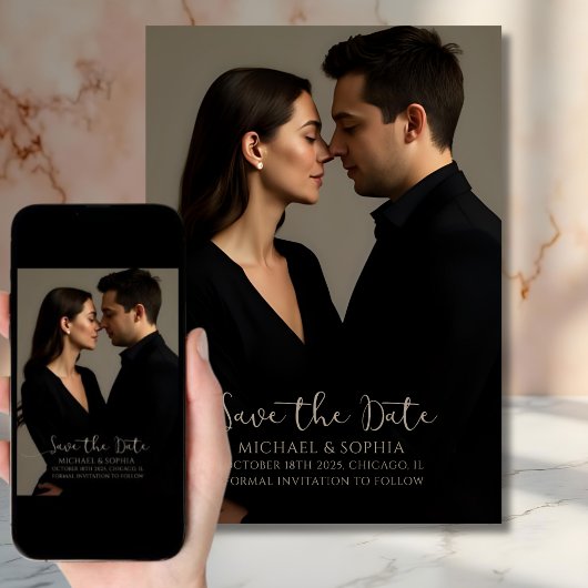 エレガントなミニマルな写真ウェディングアナウンスメント セーブザデート