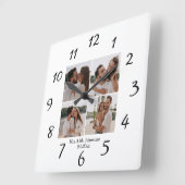 エレガントなミニマルなMrs. & Mr. 4枚の写真コラージュ結婚式 スクエア壁時計 (傾斜)