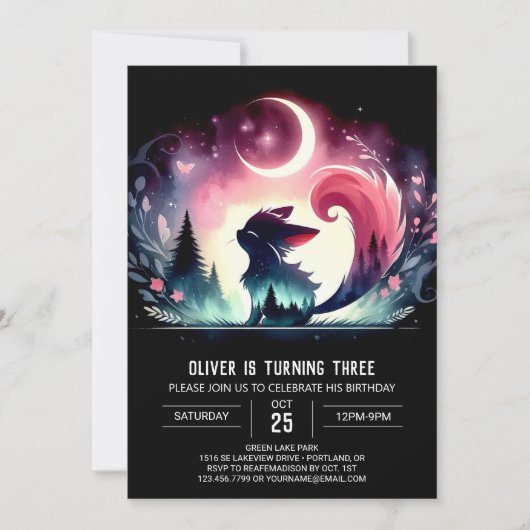 エレガントなミニマルねこ誕生日 招待状 (正面)