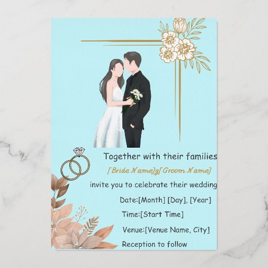 エレガントなミニマルウェディング招待状テンプレート 箔招待状 (正面)