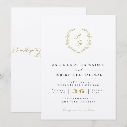 エレガントなミニマルウェディング招待状,予算内で 招待状 (正面/裏面)