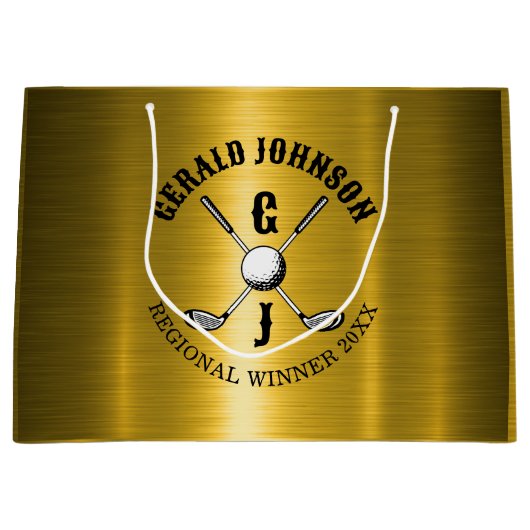 エレガントなミニマルゴルフモノグラムデザイン ラージペーパーバッグ (正面)