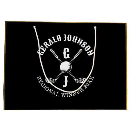 エレガントなミニマルゴルフモノグラムデザイン ラージペーパーバッグ (裏面)