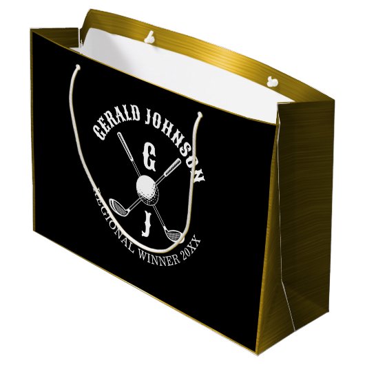 エレガントなミニマルゴルフモノグラムデザイン ラージペーパーバッグ (裏面アングル)