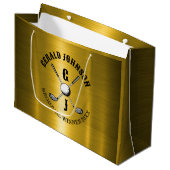 エレガントなミニマルゴルフモノグラムデザイン ラージペーパーバッグ (正面アングル)