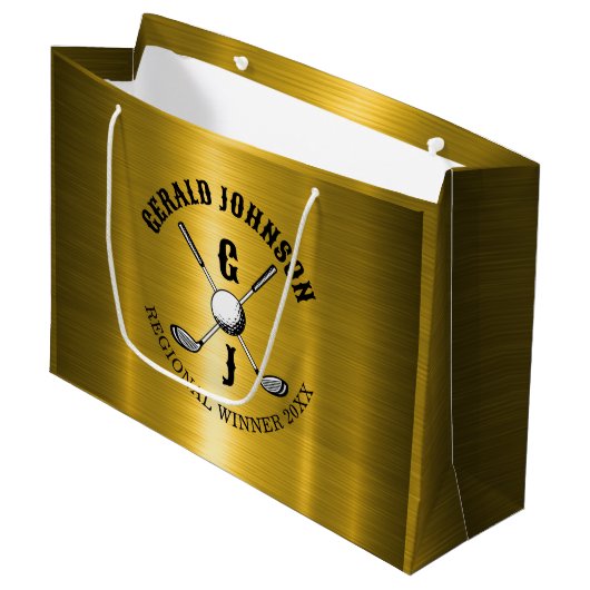 エレガントなミニマルゴルフモノグラムデザイン ラージペーパーバッグ (正面アングル)