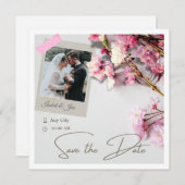 エレガントなミニマルデザインの桜ピンク セーブザデート (正面/裏面)