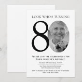 エレガントなミニマルフォト 80歳の誕生日 招待状 (正面/裏面)
