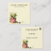 エレガントなミニマルフラワー名刺デザイン スクエア名刺 (正面/裏面)