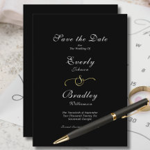 エレガントなミニマルブラックホワイトスクリプト セーブ・ザ・デート