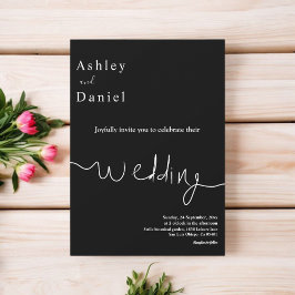 エレガントなミニマルブラック＆ホワイトの繊細なウェディング 招待状