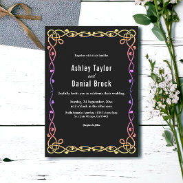 エレガントなミニマルブラック＆ホワイトグロー フレーム ウェディング 招待状