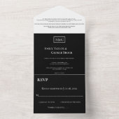 エレガントなミニマルブラック＆ホワイトモノグラムウェディング オールインワン招待状 (内側)