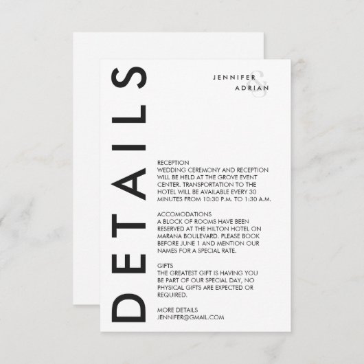 エレガントなミニマルホワイトモダンウェディングエンクロージャーカード エンクロージャーカード (正面/裏面)