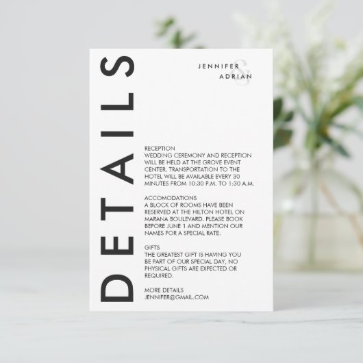 エレガントなミニマルホワイトモダンウェディングエンクロージャーカード エンクロージャーカード (スタンド正面)