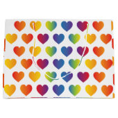 エレガントなミニマルレインボーハートデザイン ラージペーパーバッグ (正面)