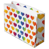 エレガントなミニマルレインボーハートデザイン ラージペーパーバッグ (裏面アングル)