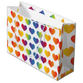 エレガントなミニマルレインボーハートデザイン ラージペーパーバッグ (正面アングル)