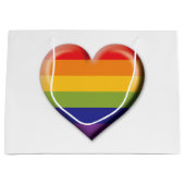 エレガントなミニマルレインボーハートデザイン ラージペーパーバッグ (正面)