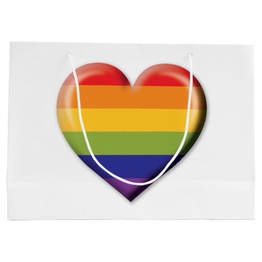 エレガントなミニマルレインボーハートデザイン ラージペーパーバッグ (裏面)