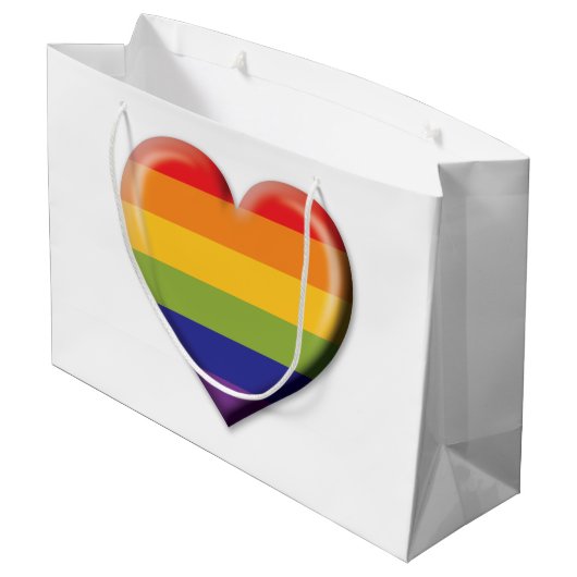 エレガントなミニマルレインボーハートデザイン ラージペーパーバッグ (裏面アングル)