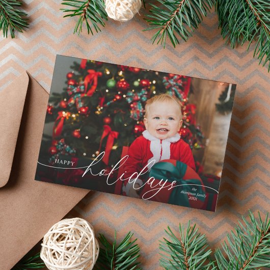 エレガントなミニマルレッドスクリプトフォト シーズンカード