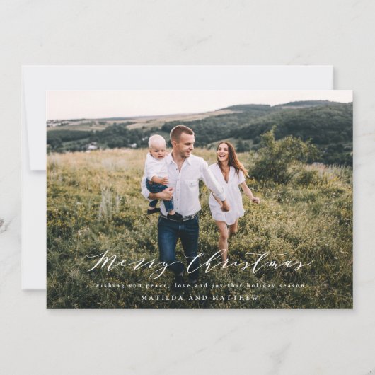 エレガントなミニマル写真クリスマススクリプトホリデー シーズンカード (正面)
