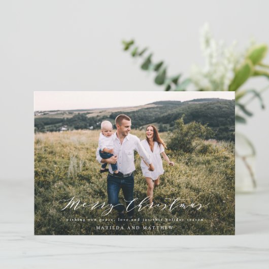 エレガントなミニマル写真クリスマススクリプトホリデー シーズンカード (スタンド正面)