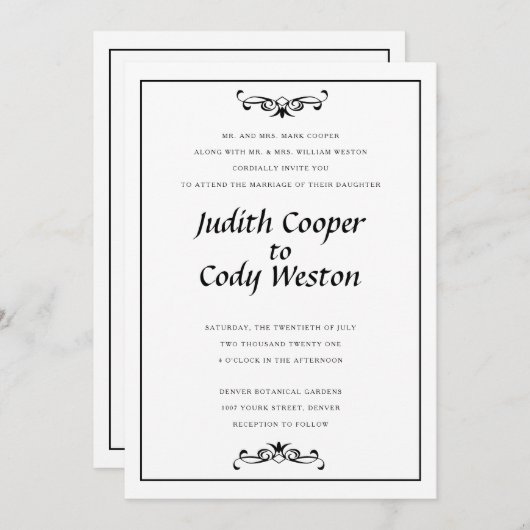 エレガントなミニマル結婚式招待状A2 招待状 (正面/裏面)