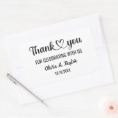 エレガントなミニマル ブラック＆ホワイト ありがとう ハート 長方形シール (封筒)