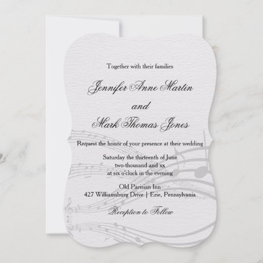 エレガントなミュージックノートとオフホワイトの結婚式 招待状 (正面)