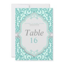 エレガントなミントとグレーのテーブルナンバーカード