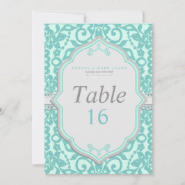 エレガントなミントグリーンとグレーのテーブルナンバーカード 招待状