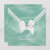 エレガントなミントグリーンのキンセアニエラ誕生日パーティー 招待状 (正面/裏面)