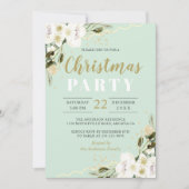エレガントなミントグリーンの水彩花のクリスマス 招待状 (正面)