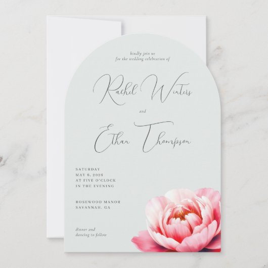 エレガントなミント色の芍薬の結婚式招待状 招待状 (正面)