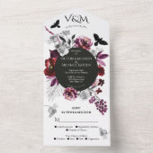 エレガントなムーディーなダークパープルのフラワーの結婚式のオールインワン オールインワン招待状 (内側)