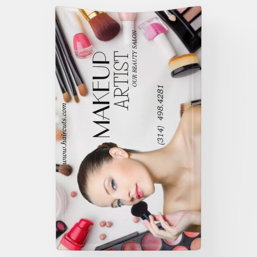 エレガントなメイクアップアーティストがいるモダンな美容院でのヘアカット 横断幕 (縦)