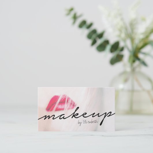 エレガントなメイクアップアーティストのホットピンクのリップ 美容院 名刺 (スタンド正面)