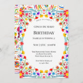 エレガントなメキシコの花模様 シンコ・デ・マヨ 誕生日 招待状 (正面/裏面)
